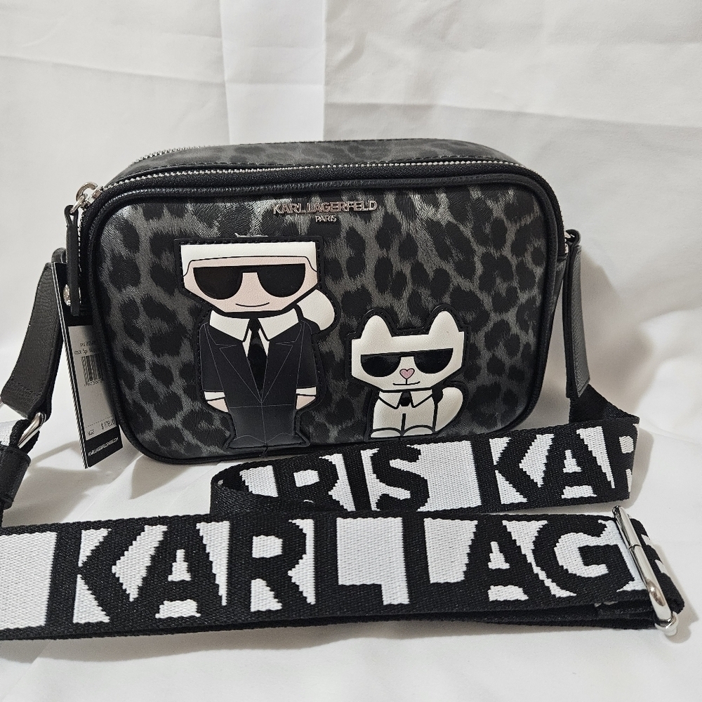 NWT Karl Lagerfeld Paris Maybelle Crossbody Camera Style Bag Leopa